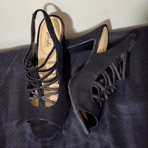 Life Stride Soft System Peep Toe Heels Slingback Strappy Black Women's Size 8